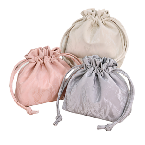 Satin Zipper Nylon Water Resistant Cosmetic <b>Bag</b> Small Portable <b>Makeup</b> Pouch for Gray Beige Simple Style - Product Image 1
