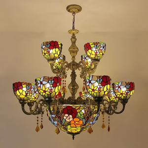 Lámparas de Mesa Estilo <span class=keywords><strong>Tiffany</strong></span> Jiyuanlux, Lámpara de Escritorio de Vidrio con Diseño de Tulipán Rojo, Base de Metal - Product Image 2