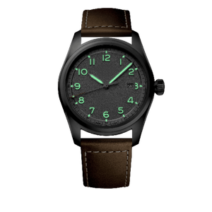 Montre mécanique automatique noire mate avec cadran arabe lumineux et bracelet en cuir pour homme Longinesing - Product Image 1