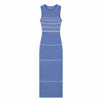 Robe maxi en tricot rayée bleu royal pour femmes, col rond, sans manches, coupe ajustée, OEM ODM