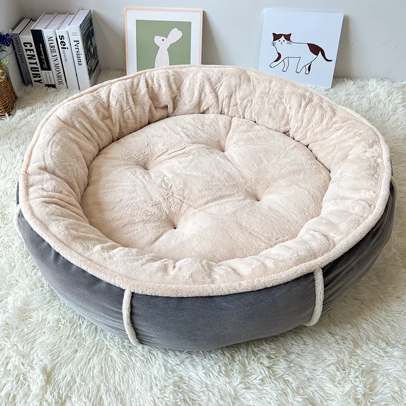 Современный новый дизайн, супер мягкая круглая кровать для домашних животных, доступная в нескольких размерах, высокая короткая плюшевая, 7 мм, моющаяся собака
