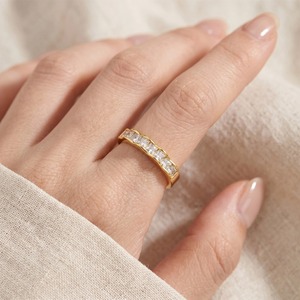 Authentic Sterling Silver Half Eternity Band Ring Thick Gold Plated Princess Cut Zircon Minimalist Wedding Jewelry Supplier - Product Image 4