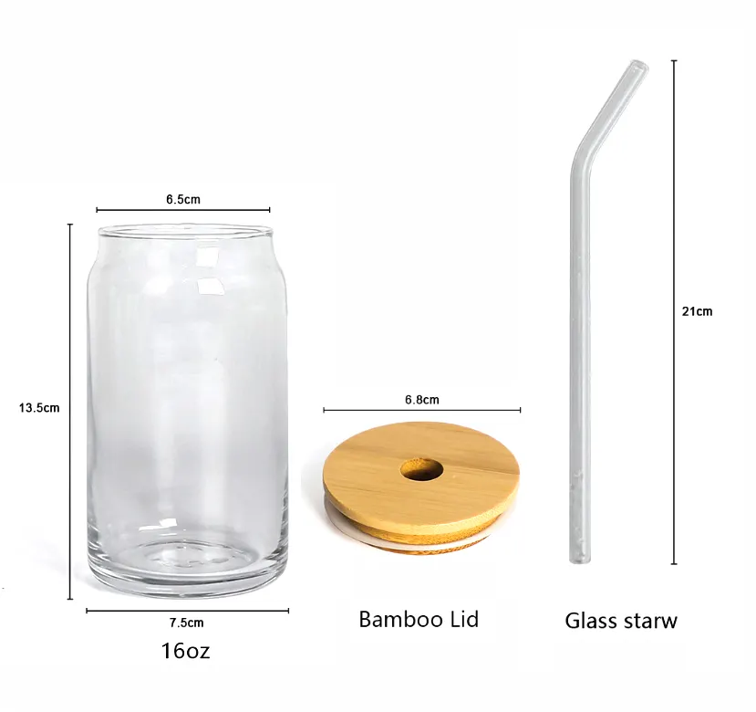 2022 Hot Sale libbey glass can tumbler beer mug cup type with wooden lid and glass straw