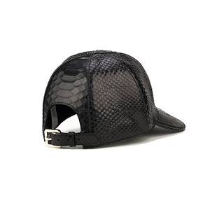 Gorra de Béisbol ZENOS de Alta Gama, Personalizada, de 6 Paneles, con Hebilla de Cobre Dorado, para Todas las Estaciones, de Piel de Pitón, Impermeable, Negra Lisa Única - Product Image 5