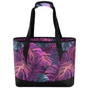 Hawaiian Print Tropical Design Custom Print Large Zipper Insulated Shopping Bag Aloha Beach Cooler Bag with Shoulder Straps - Product Image 1