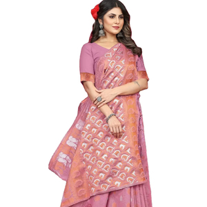 Sari en soie de Varanasi royal et riche avec de la soie de lin pur avec un magnifique sari imprimé numériquement - Product Image 1