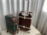 Juego de Maletas con Ruedas Giratorias de Gran Capacidad, Diseño Vintage, con Cerradura, Asas de Cuero Patentado, Logotipo Personalizado, para Niños y Estudiantes, Incluye Maleta Portátil