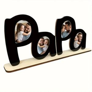 Supplier Papa <b>Wooden</b> Desktop Photo <b>Frame</b>, Father Themed Letter <b>Picture</b> Display Rustic Tabletop Ornament for Home, Living Room - Product Image 1