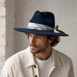 Sombrero Vaquero de Fieltro de Lana 100% Premium, Estilo Western, con Acabado Desgastado y Decoración de Plumas, con Pañuelo Bandana para Mujer - Product Image 1