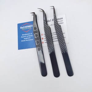 Pinzas profesionales de acero inoxidable de alta calidad para pestañas, extensiones de pestañas de fibra sostenible, herramienta de belleza puntiaguda, Plasma negro - Product Image 2