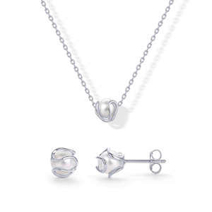 Ensemble de bijoux pour femme PAVOI en alliage d'argent sterling plaqué or 14 carats avec collier et boucles d'oreilles clous en forme de coquille de perle - Product Image 2
