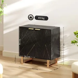 Credenza <span class=keywords><strong>effetto</strong></span> <span class=keywords><strong>marmo</strong></span> nero BIEN con gambe in metallo color oro, porte scanalate e finitura nera testurizzata - Product Image 2