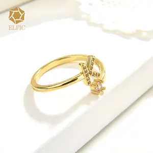 Elfic Đồ Trang Sức Đồng Có Thể Điều Chỉnh Thư Nhẫn Với Zircon Đồ Trang Sức Phụ Nữ Thông Minh Nhẫn Thời Trang Đồ Trang Sức Nhẫn