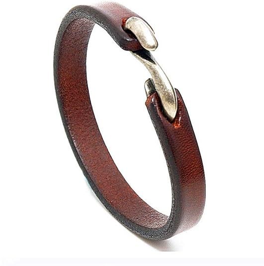 Mens Genuine Leather Bracelet Handmade Adjustable Leather Cuff Bracelet Punk Style Leather Wrap Wristband for Men