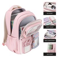 Sac à dos scolaire imperméable en tissu Oxford avec poches à nœuds pour les filles du collège en rose ou violet