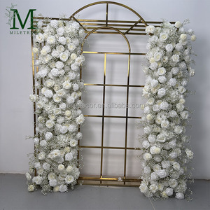 Runner Floreale Bianco Artificiale con Rose e Gypsophila per Tavolo, Decorazione per Matrimoni e Feste Nuziali - Product Image 1