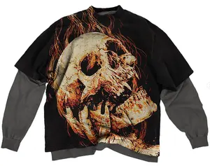 Streetwear personnalisé à épaules tombantes T-shirt décontracté à manches longues double couche imprimé en 3D par sublimation