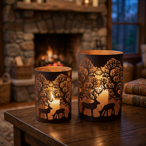 Ensemble de lanternes à bougies en fer Sonnet Decor avec motif de cerf et d'arbre, fait main, résistant à la chaleur, pour la décoration de la maison et Noël - Product Image 2