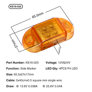 Luce di posizione laterale ambra rossa 2.5 "2 diodi ovali a LED per camion rimorchio - Product Image 5