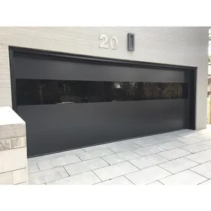Porta da garage nera di nuova concezione per porta da garage intelligente moderna residenziale con porta da garage in acciaio inossidabile con finitura a specchio in vetro