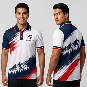 Camiseta Polo Deportiva Personalizada para Hombre, de Secado Rápido, 100% Poliéster, Manga Corta, Diseño de Montaña Estampado, Corte Regular - Product Image 1