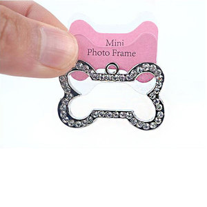 Plaques d'identification pour animaux de compagnie en strass de luxe, pour chats et chiens, gravure d'identification, cadre photo pour animaux de compagnie, cœur, os, étoile, photo, colliers pour chiens, porte-clés - Product Image 4