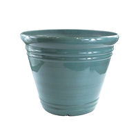 Pot de fleurs cylindrique en plastique PP vert-bleu clair brillant à effet brossé avec trou de drainage pour usage extérieur et intérieur