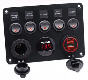 Dual USB Charger Digital Voltmeter Multi Function panels circuit breakers for RV Marine Truck 5 switch panel toggle switches