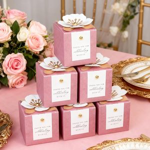 Boîtes à bonbons Rose poudré Boîtes de cadeaux avec décoration florale Étiquettes de remerciement blanches Emballage cadeau pour mariage Anniversaire Baby shower - Product Image 6