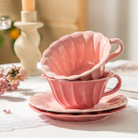 Set Cangkir & Piring Kopi & Teh Keramik Porselen Desain Modern Sederhana Pola Bunga yang Indah