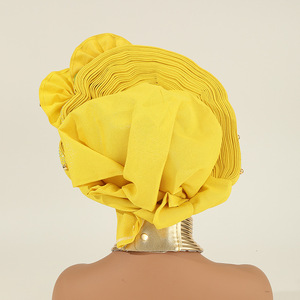 Sombrero Aso Oke Gele hecho a mano para <span class=keywords><strong>mujer</strong></span>, turbante de cuentas de flores únicas para deportes, Playa informal al aire libre, estilo africano Popular - Product Image 5