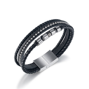 <span class=keywords><strong>OYA</strong></span> Jewelry bracciali in pelle alla moda da uomo bracciali in corda intrecciata multistrato in acciaio inossidabile per bracciali maschili femminili - Product Image 1