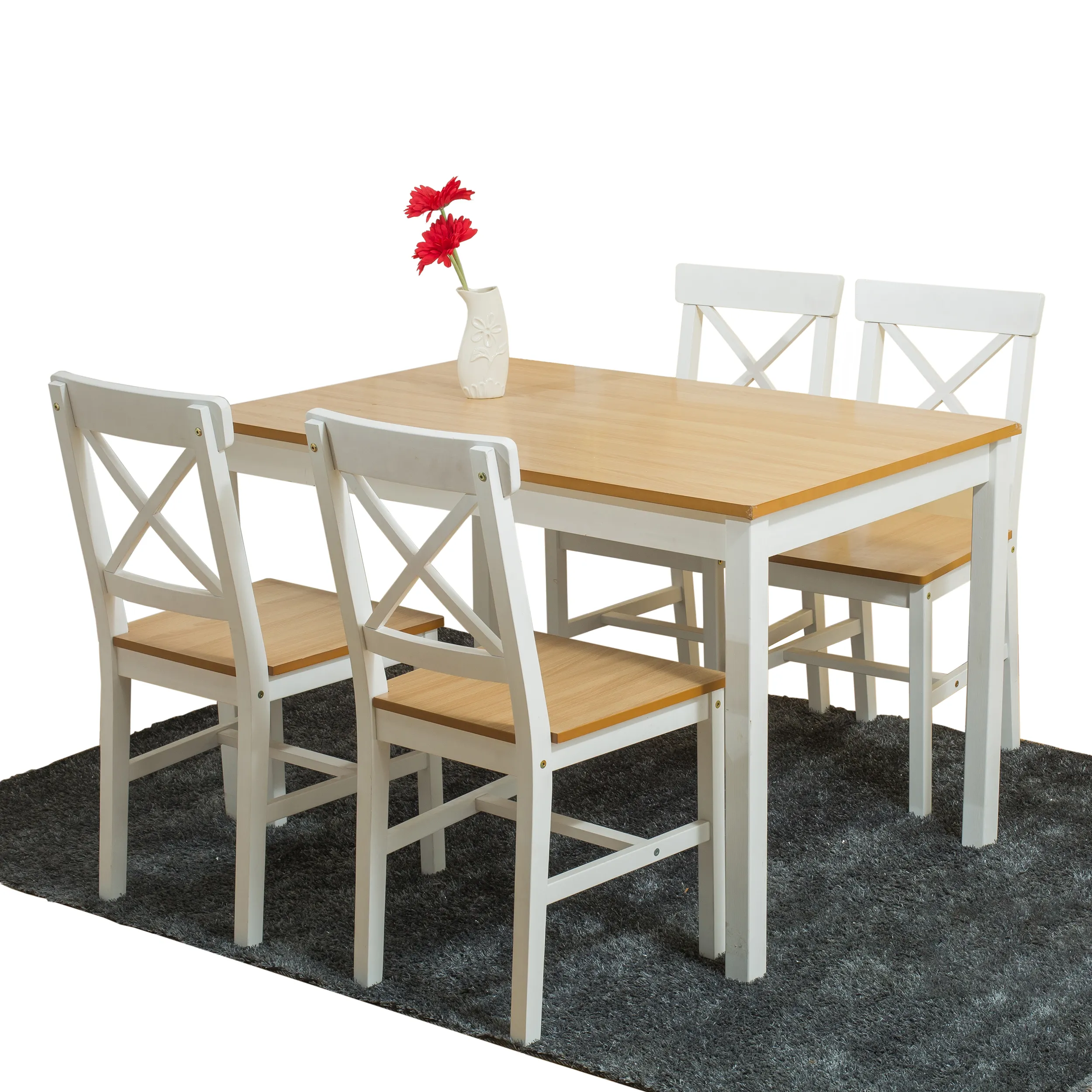 Homemore Moderne Eetkamer Sets Melamine Gecoat Grenen Hout Eettafel Set Met 4 Crossback Stoelen