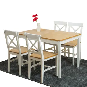 HOMEMORE现代餐厅套装三聚氰胺涂层松木餐桌布，配有4张交叉椅子