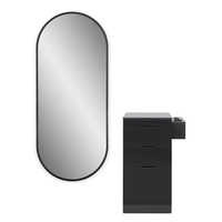 Miroir de salon de coiffure mural avec armoire de rangement assortie, poste de travail de salon à 4 tiroirs avec support pour sèche-cheveux