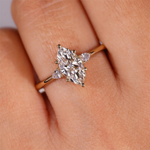 Fábrica Personalizada 14K Ouro Amarelo Solitaire Anel De Noivado 1ct 2ct 3ct Certificado <span class=keywords><strong>Marquise</strong></span> Cut Lab Grown Anel De Casamento De Diamante - Product Image 3
