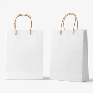 Bolsa de papel Kraft blanca de tamaño personalizado, bolsa de papel para la Compra de joyas, logotipo personalizado, venta al por mayor