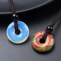 Vente en gros de pendentifs en cristal de jade de haute qualité de 1,18 pouce, en forme de beigne, en améthyste, en quartz, bouton de paix, collier, bracelet, fabrication de bijoux