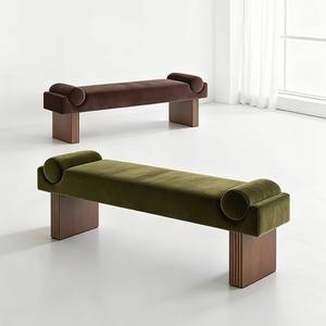 Italian Minimalist <b>Velvet</b> <b>Bench</b> Long Tufted Design For Bedroom Entryway Living Room Furniture - Product Image 2