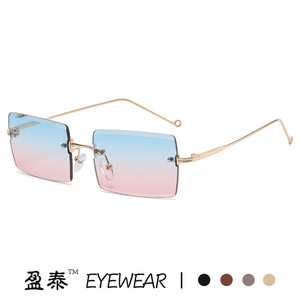 Eyewear <b>Frameless</b> Square Sunglasses UV400 Gradient Lens Women Fashion Light Weight Gold <b>Frame</b> - Product Image 1
