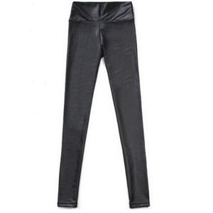 Leggings en cuir véritable pour femmes, style <span class=keywords><strong>vintage</strong></span> européen américain, taille haute, élastiques, respirants, coupe slim, skinny, printemps, noir - Product Image 5