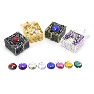 Antique Square Jewelry <b>Box</b> 4.8x4.5cm Plated Metal With Gemstone Top <b>For</b> <b>Gift</b> Storage - Product Image 5