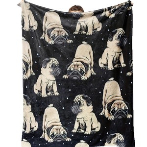 Couverture en peluche à motif de pug, rectangulaire, anti-boulochage, pour usage domestique, utilisable en toutes saisons, lavable en machine, en flanelle. - Product Image 5