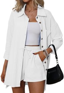 Ensemble 2 pièces chemise et short en coton et lin pour femme – Vêtements en lin personnalisés de haute qualité – Ensembles en coton et lin pour femme - Product Image 5