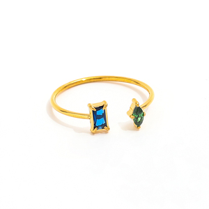 High-End Women's Stainless Steel Rings 18K Gold PVD <strong>Abstract</strong> Colorful Zirconia Open <strong>Design</strong> Bezel Setting Trendy Style-Tarnish - Product Image 4