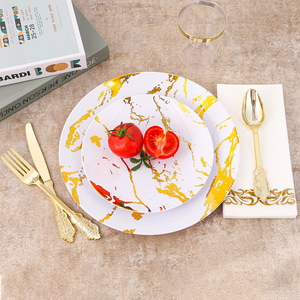 Assiettes à dîner en plastique jetables incassables au design en marbre Vaisselle jetable Ensembles de vaisselle pour mariages fêtes Échantillon gratuit - Product Image 2