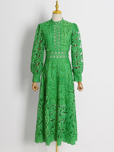 Abito da sera con ricamo di lusso a vita alta da donna elegante abito in pizzo a maniche lunghe <span class=keywords><strong>verde</strong></span> <span class=keywords><strong>smeraldo</strong></span> - Product Image 3