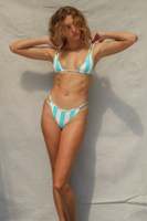 Maillot de bain bikini 2 pièces OEM pour femme, rayé, color block, col en V, triangle évidé, double bretelle, bas brésilien