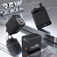 Cargador de Pared Rápido de 35W, USB-A y Tipo C, Doble Puerto, Pantalla de Potencia Real, Enchufe EU/US/UK, Adaptador para Teléfono Móvil y Portátil, Logotipo Personalizable