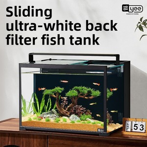 Ultrahelder glas Luxe rechthoekig achterfilter Klein ecologisch bureau-<span class=keywords><strong>aquarium</strong></span> voor goudvissen en schildpadden Ingebouwd filter Zelfcirculerend - Product Image 5